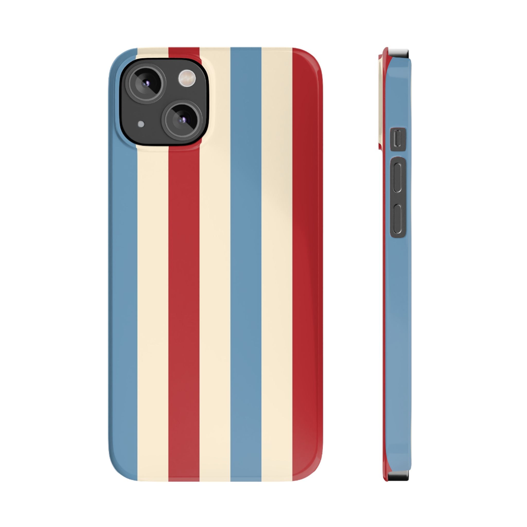 Retro Red, Cream & Blue Striped Slim Phone Case — Vintage Americana Stripe Cover