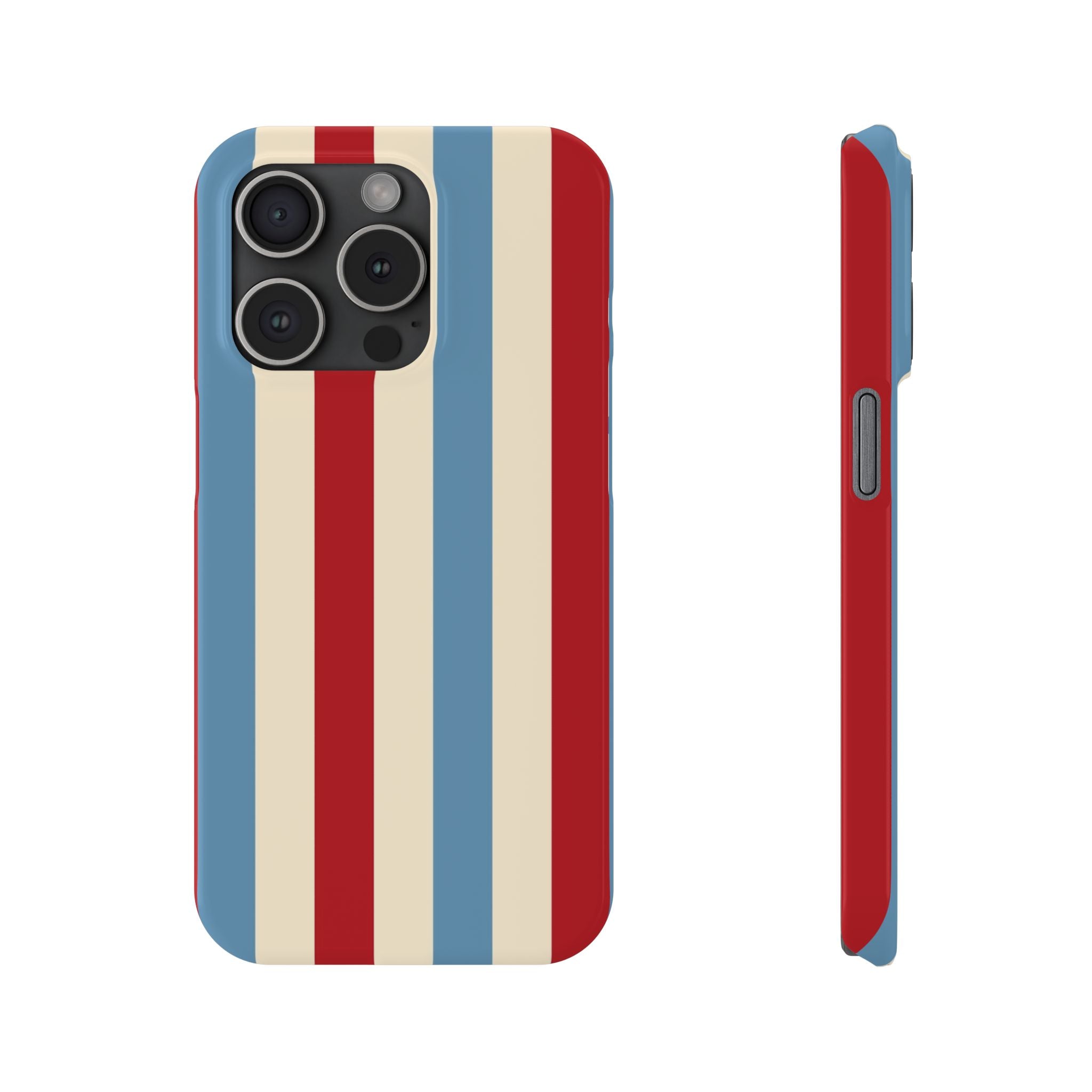 Retro Red, Cream & Blue Striped Slim Phone Case — Vintage Americana Stripe Cover