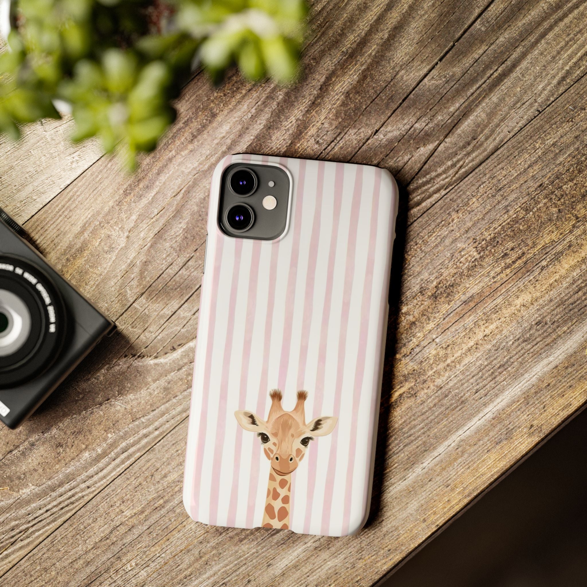 Giraffe Pink Stripe Slim Phone Case — Cute Nursery Baby Shower Gift