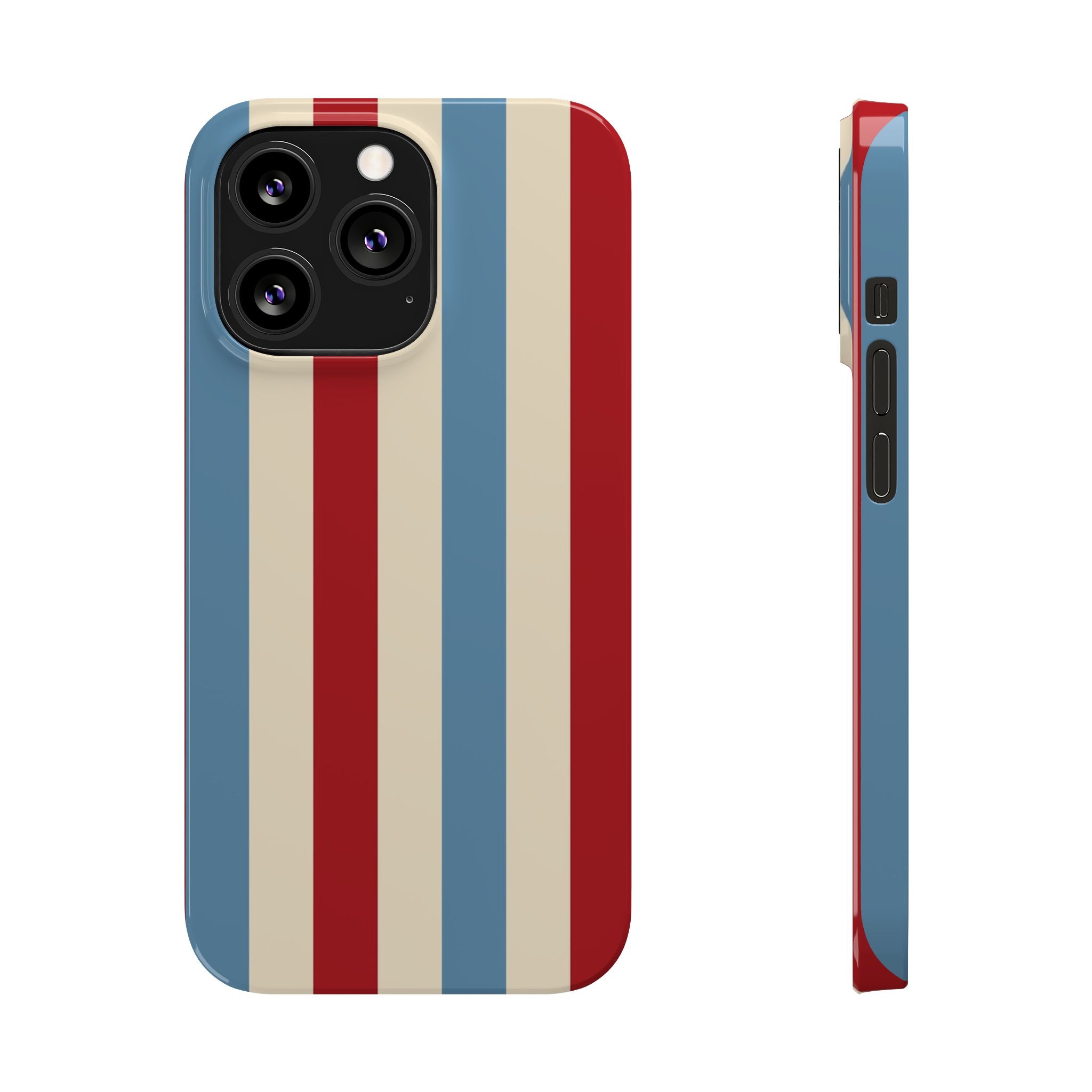 Retro Red, Cream & Blue Striped Slim Phone Case — Vintage Americana Stripe Cover