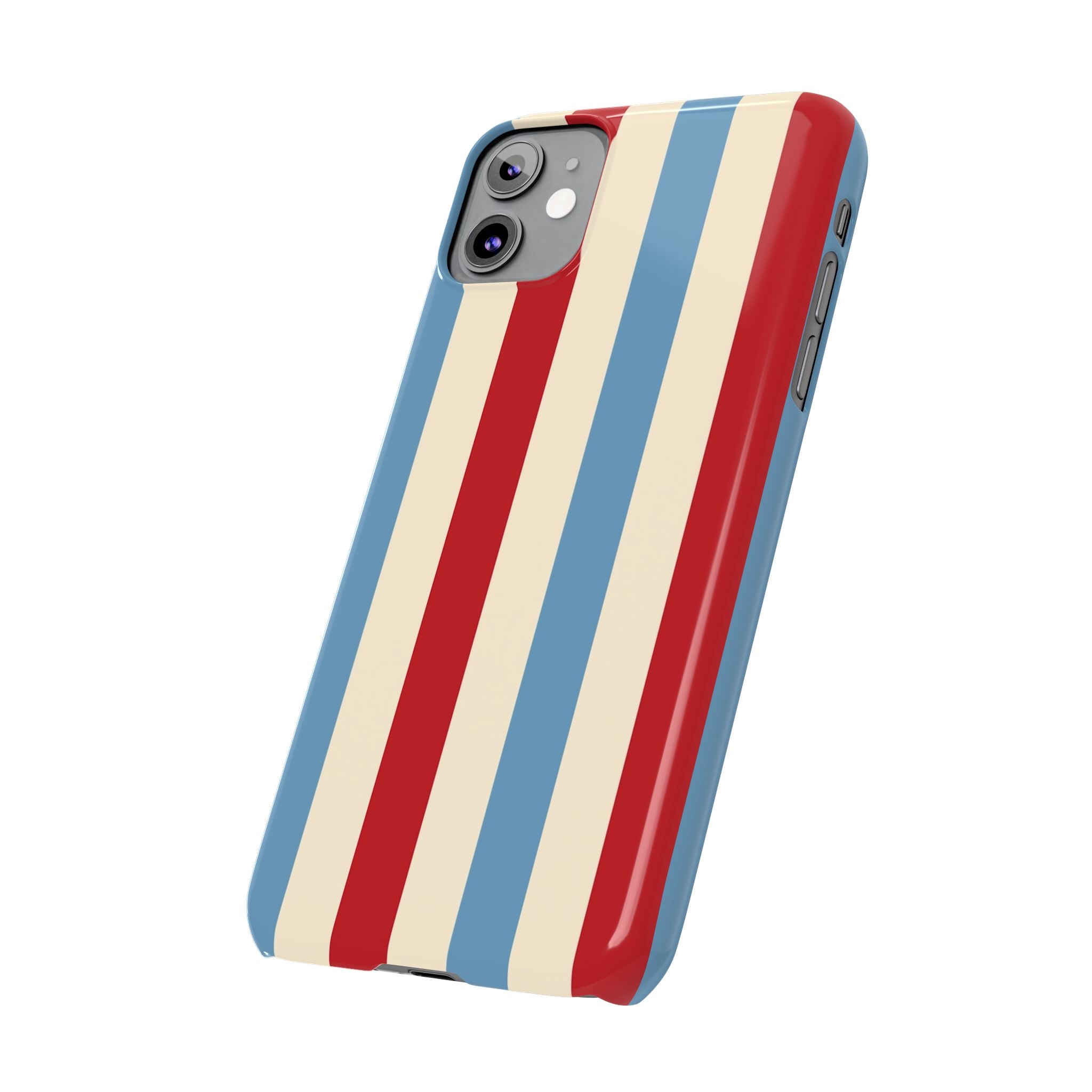 Retro Red, Cream & Blue Striped Slim Phone Case — Vintage Americana Stripe Cover