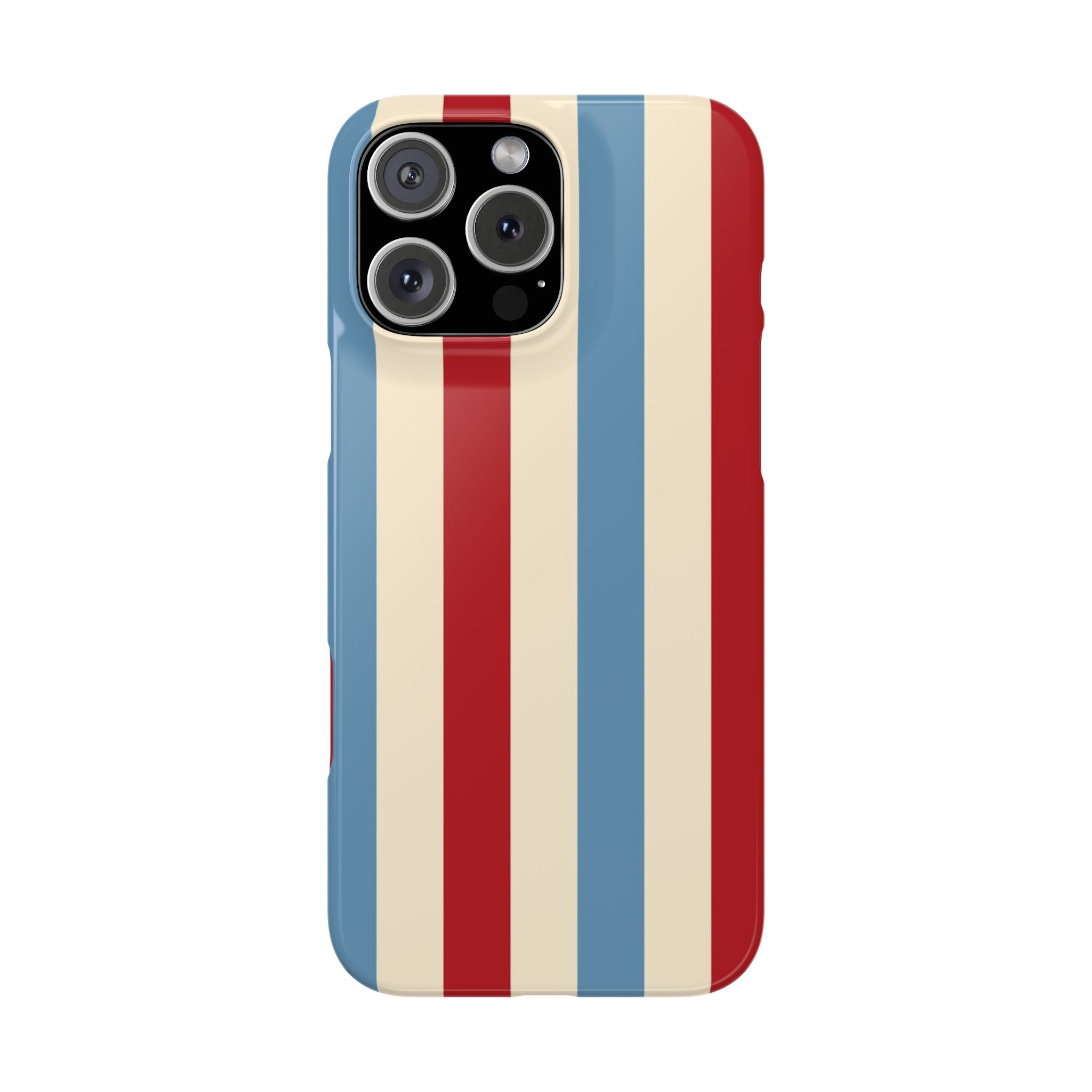 Retro Red, Cream & Blue Striped Slim Phone Case — Vintage Americana Stripe Cover