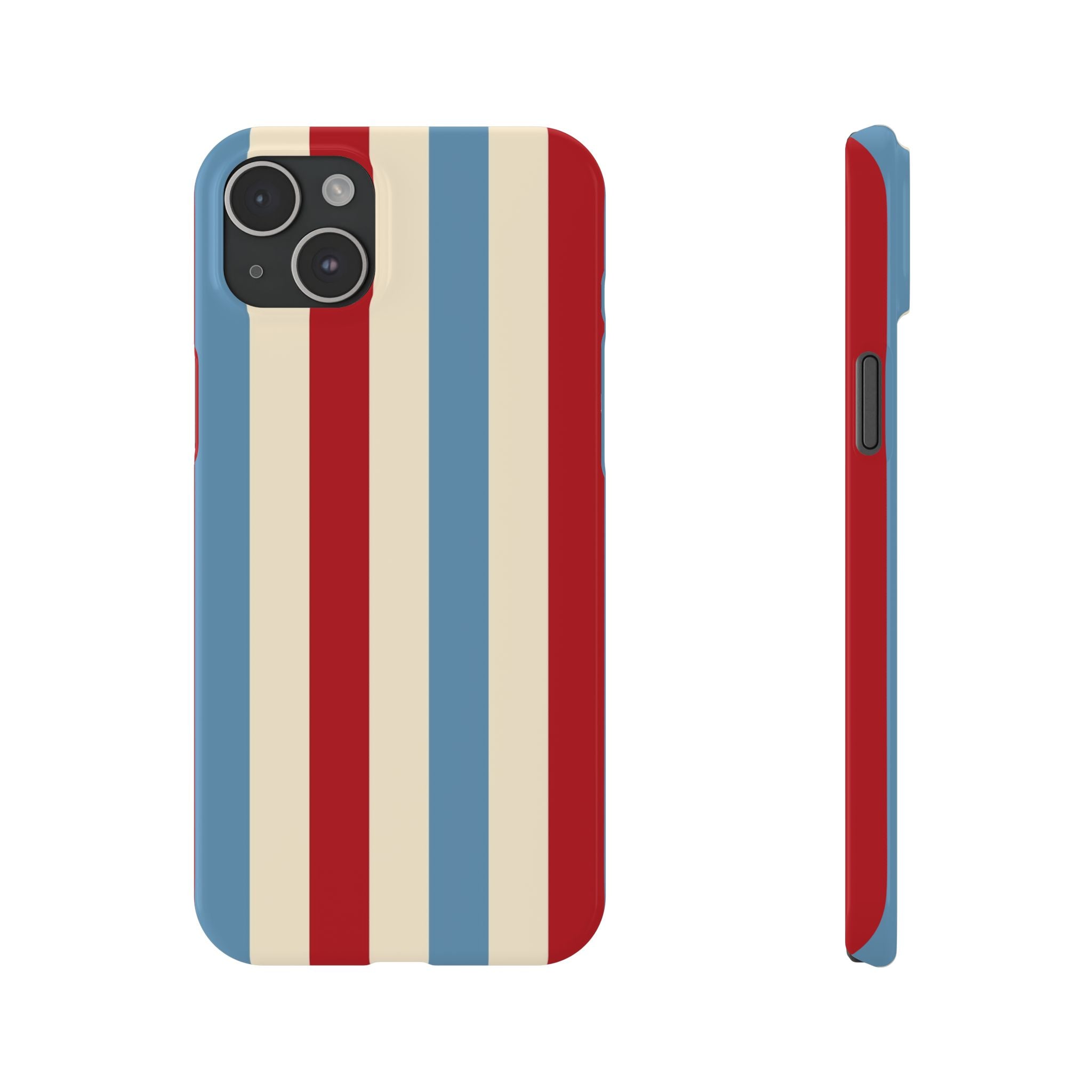 Retro Red, Cream & Blue Striped Slim Phone Case — Vintage Americana Stripe Cover