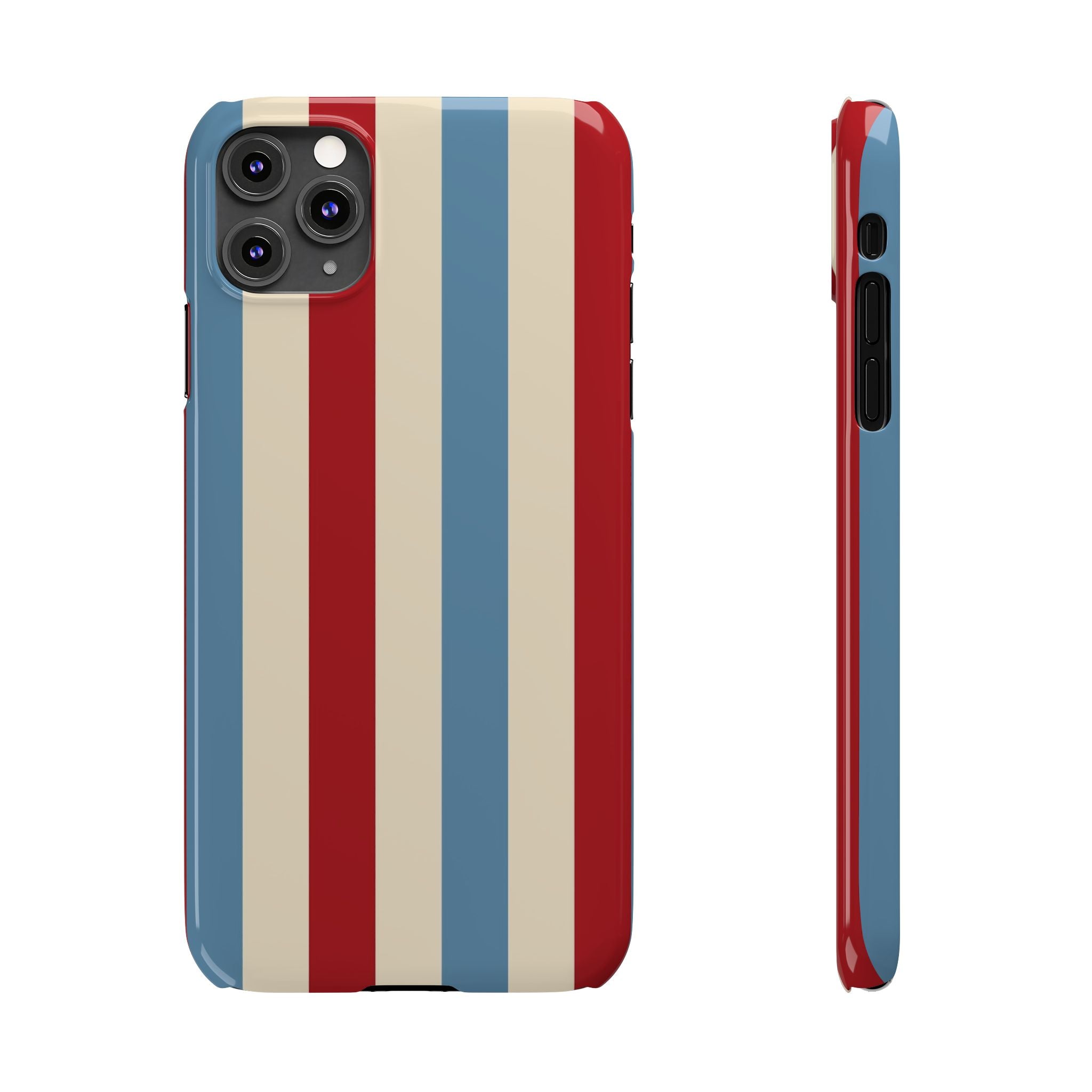 Retro Red, Cream & Blue Striped Slim Phone Case — Vintage Americana Stripe Cover