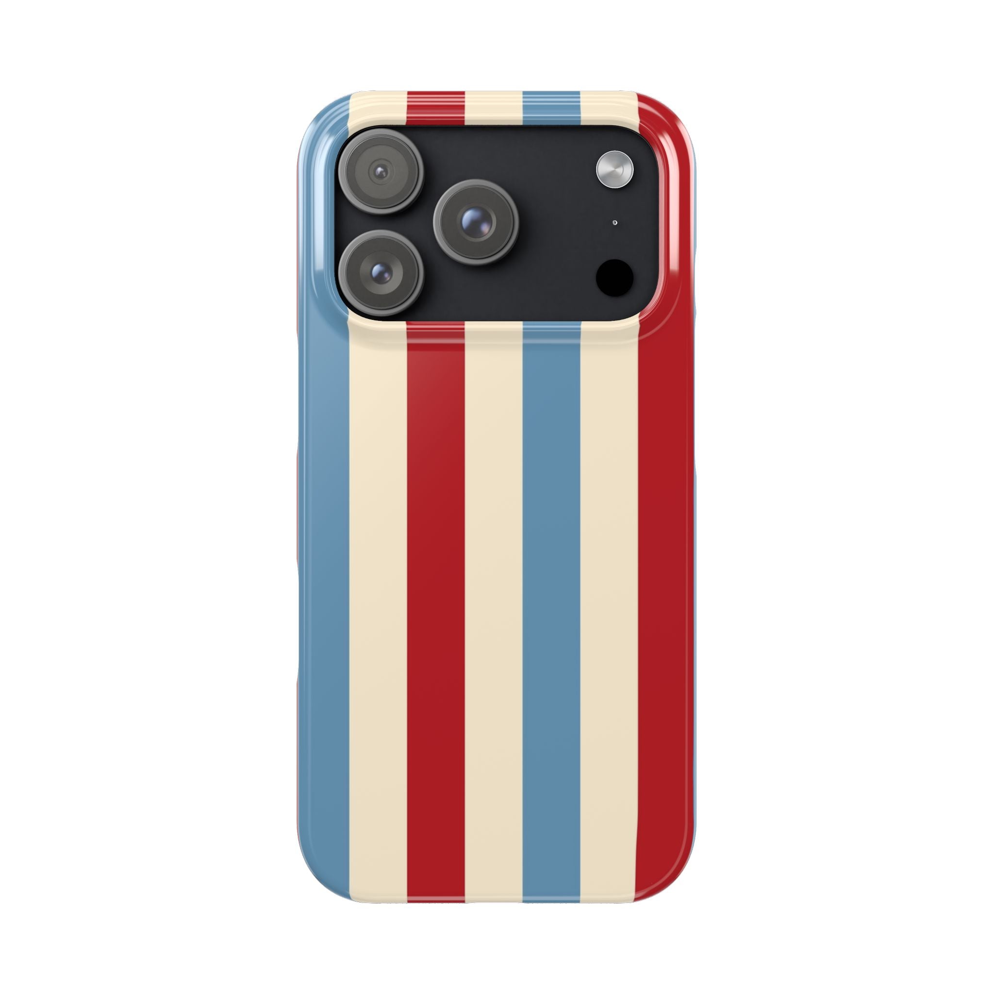 Retro Red, Cream & Blue Striped Slim Phone Case — Vintage Americana Stripe Cover