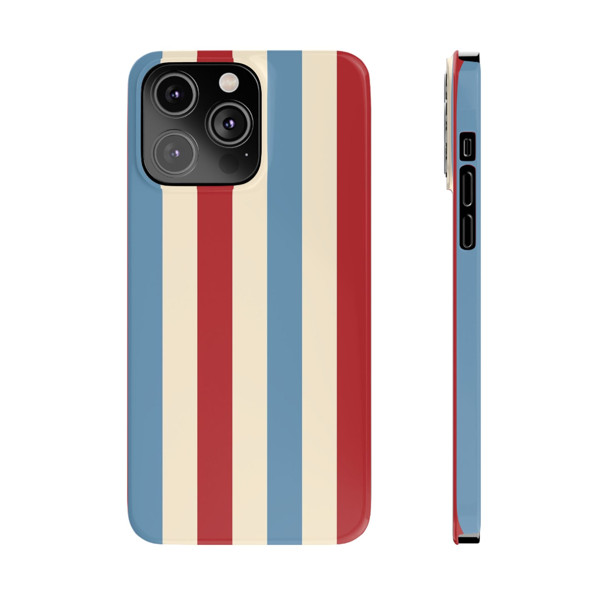 Retro Red, Cream & Blue Striped Slim Phone Case — Vintage Americana Stripe Cover