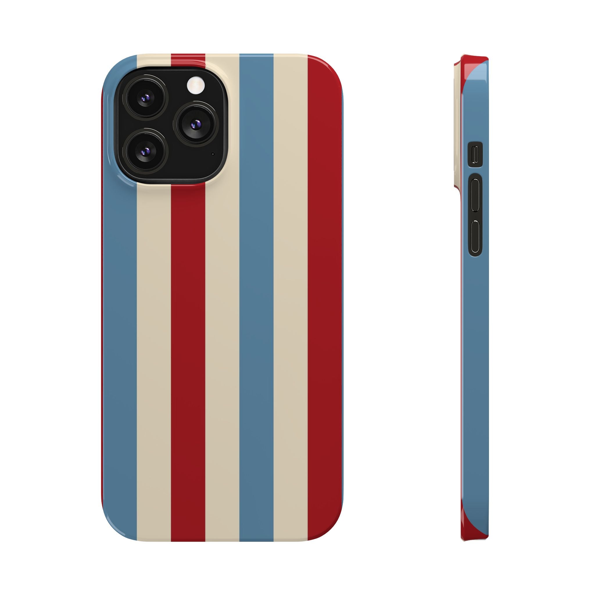 Retro Red, Cream & Blue Striped Slim Phone Case — Vintage Americana Stripe Cover