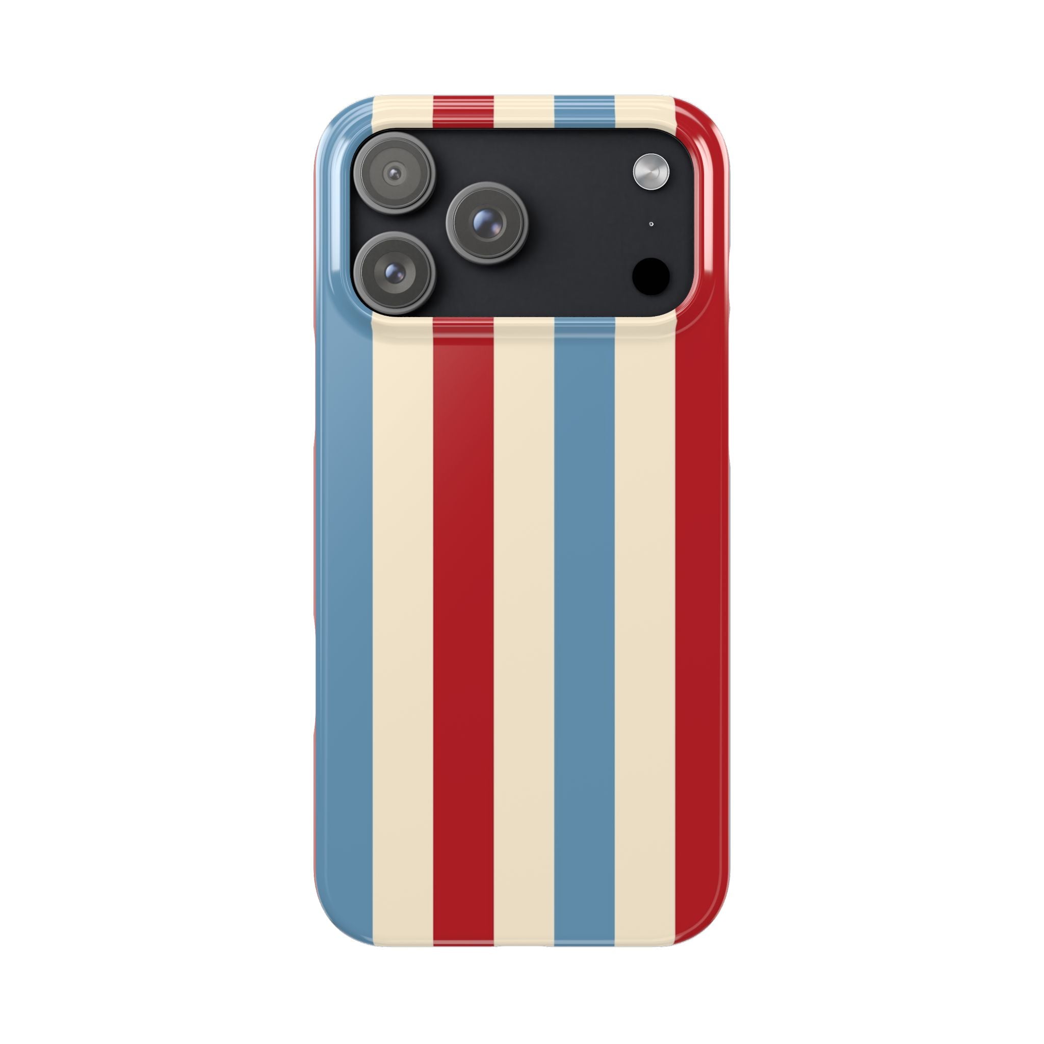 Retro Red, Cream & Blue Striped Slim Phone Case — Vintage Americana Stripe Cover