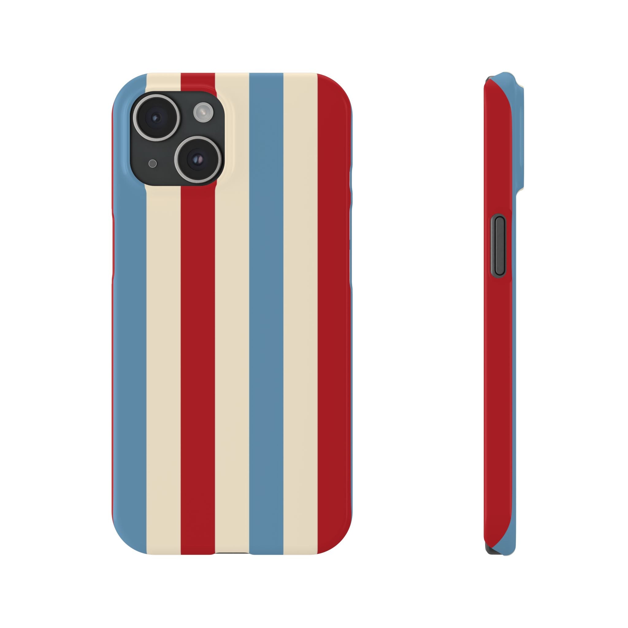 Retro Red, Cream & Blue Striped Slim Phone Case — Vintage Americana Stripe Cover