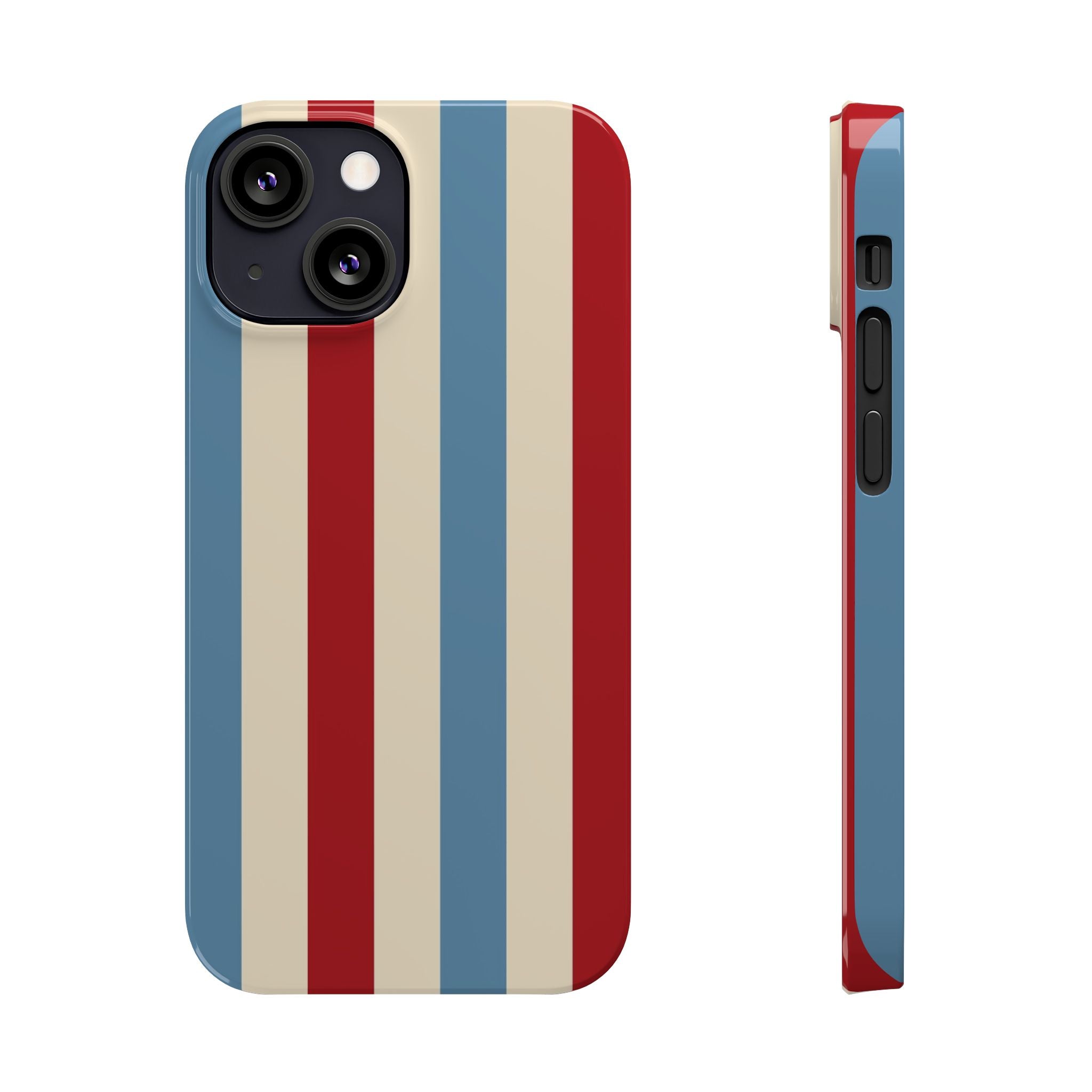 Retro Red, Cream & Blue Striped Slim Phone Case — Vintage Americana Stripe Cover