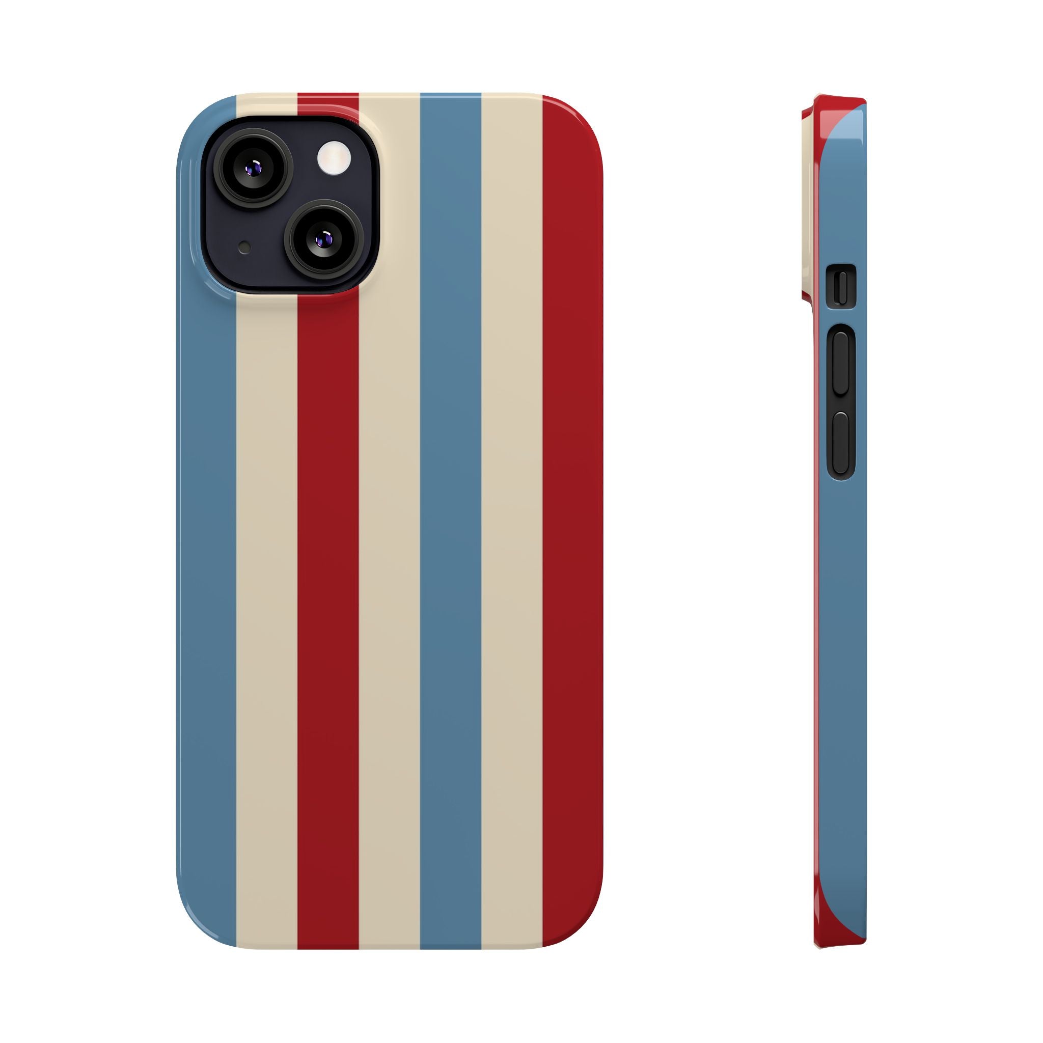 Retro Red, Cream & Blue Striped Slim Phone Case — Vintage Americana Stripe Cover