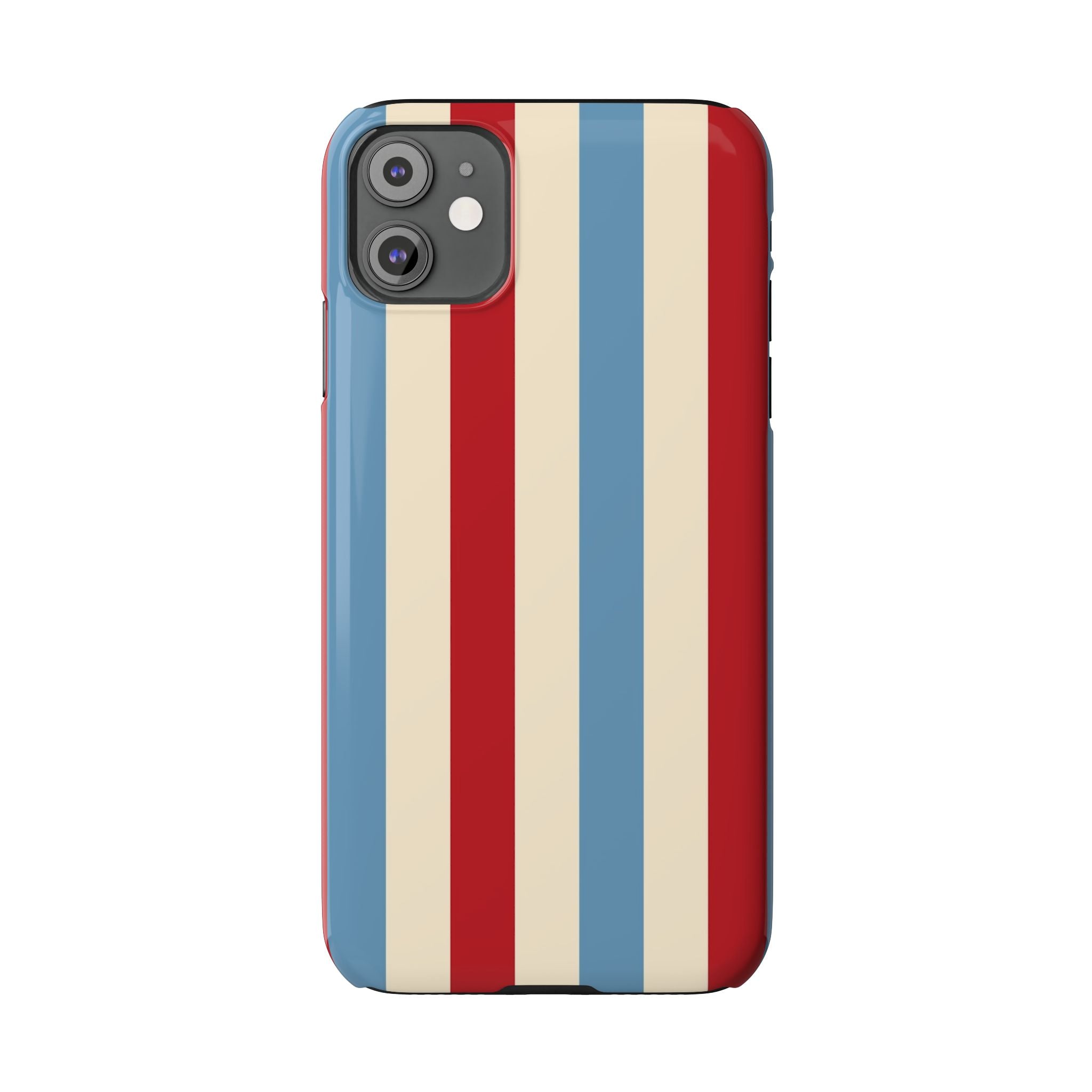 Retro Red, Cream & Blue Striped Slim Phone Case — Vintage Americana Stripe Cover