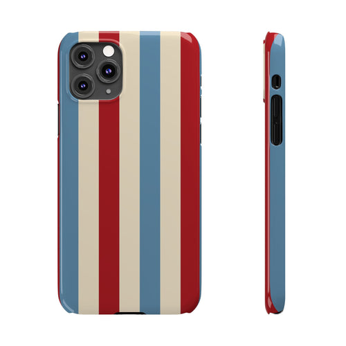 Retro Red, Cream & Blue Striped Slim Phone Case — Vintage Americana Stripe Cover