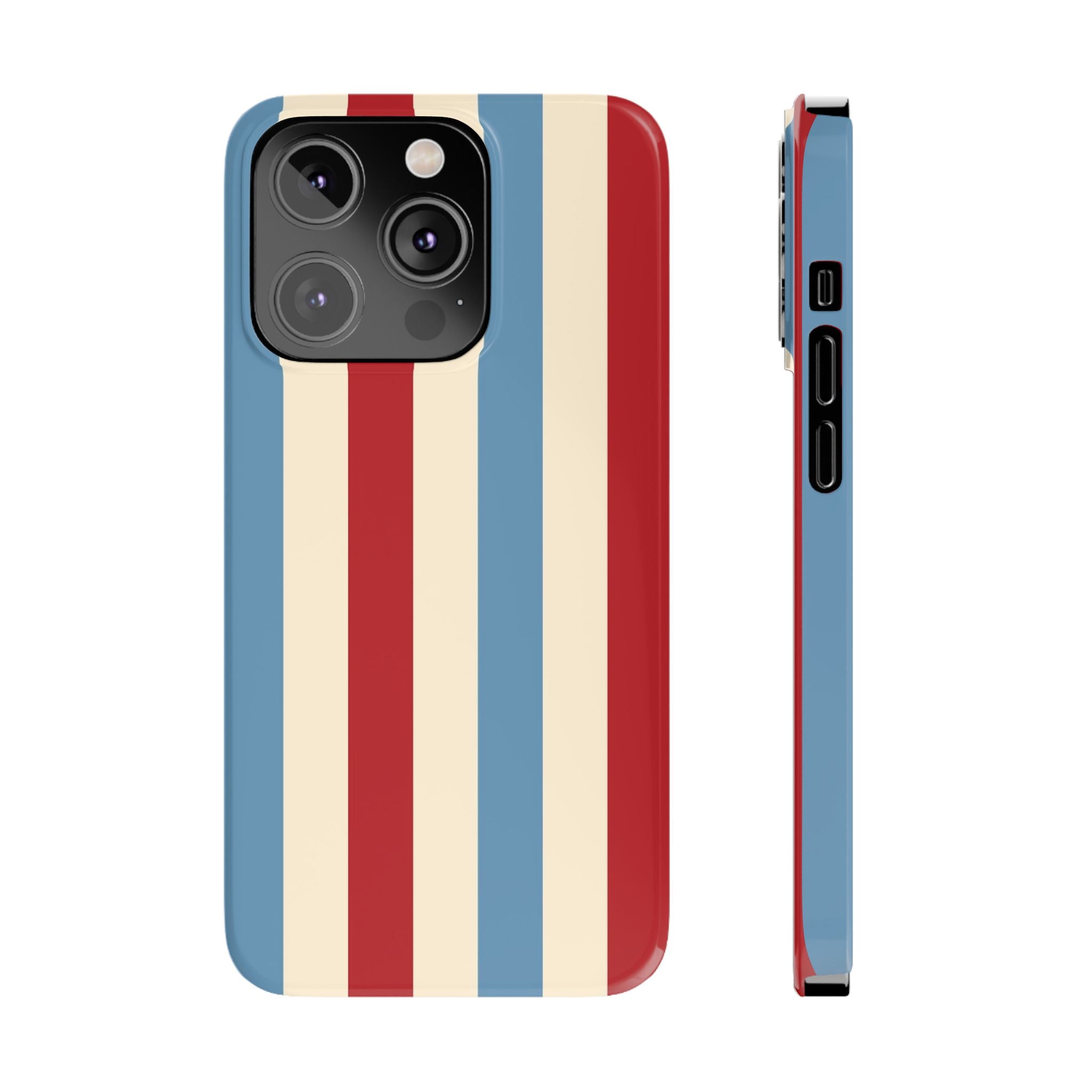 Retro Red, Cream & Blue Striped Slim Phone Case — Vintage Americana Stripe Cover