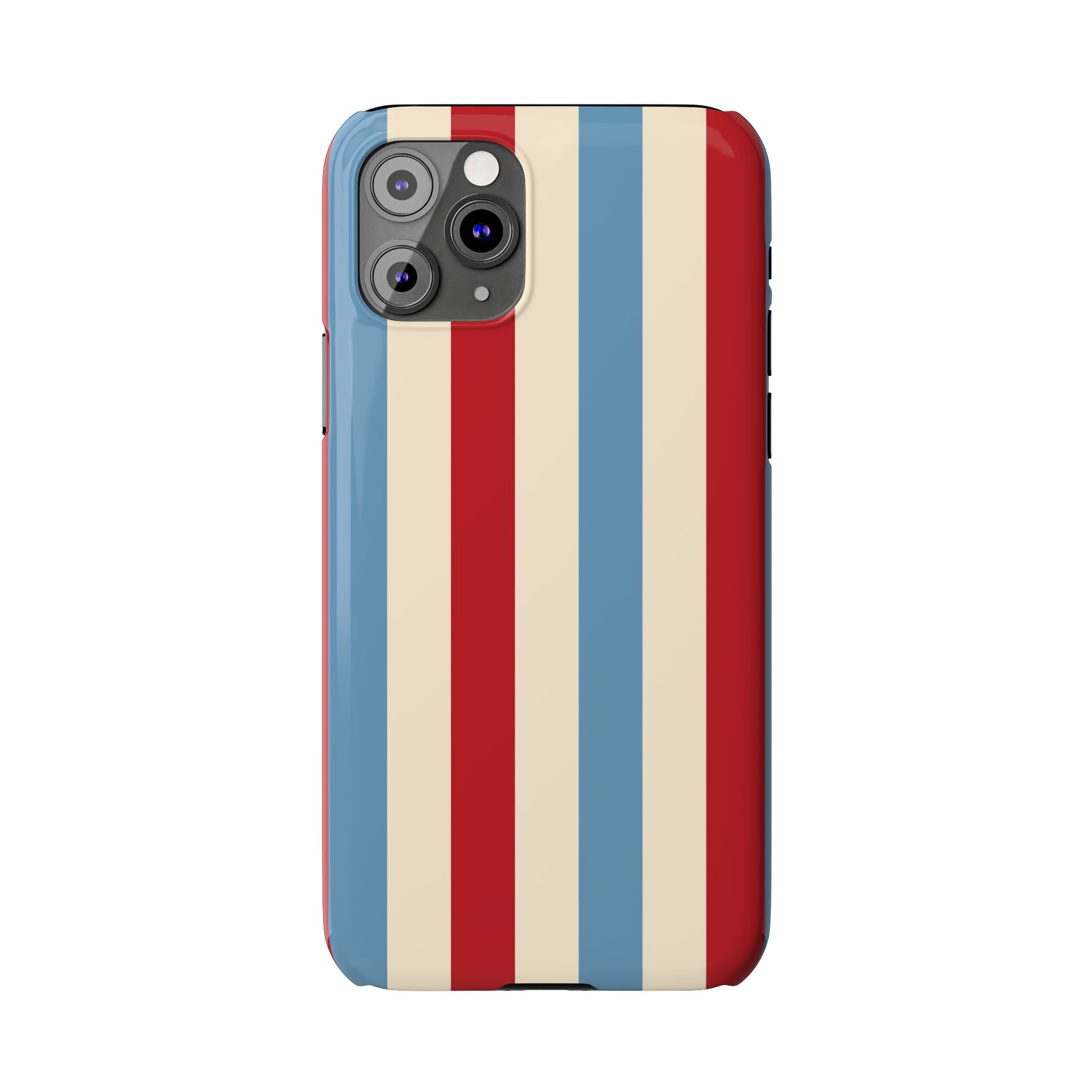 Retro Red, Cream & Blue Striped Slim Phone Case — Vintage Americana Stripe Cover