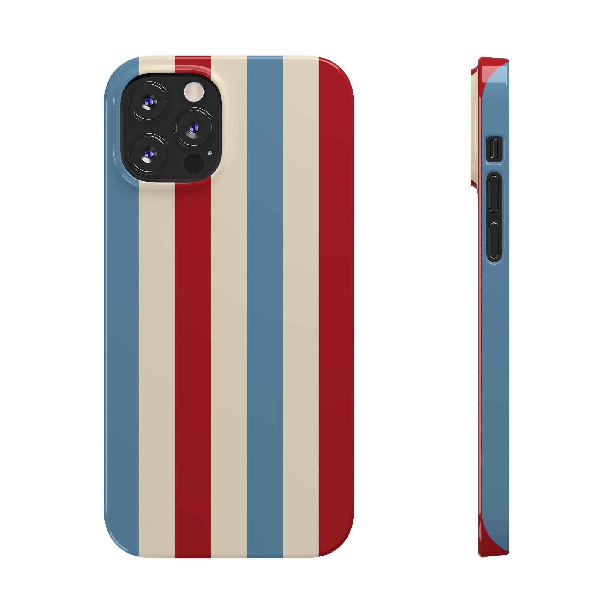Retro Red, Cream & Blue Striped Slim Phone Case — Vintage Americana Stripe Cover