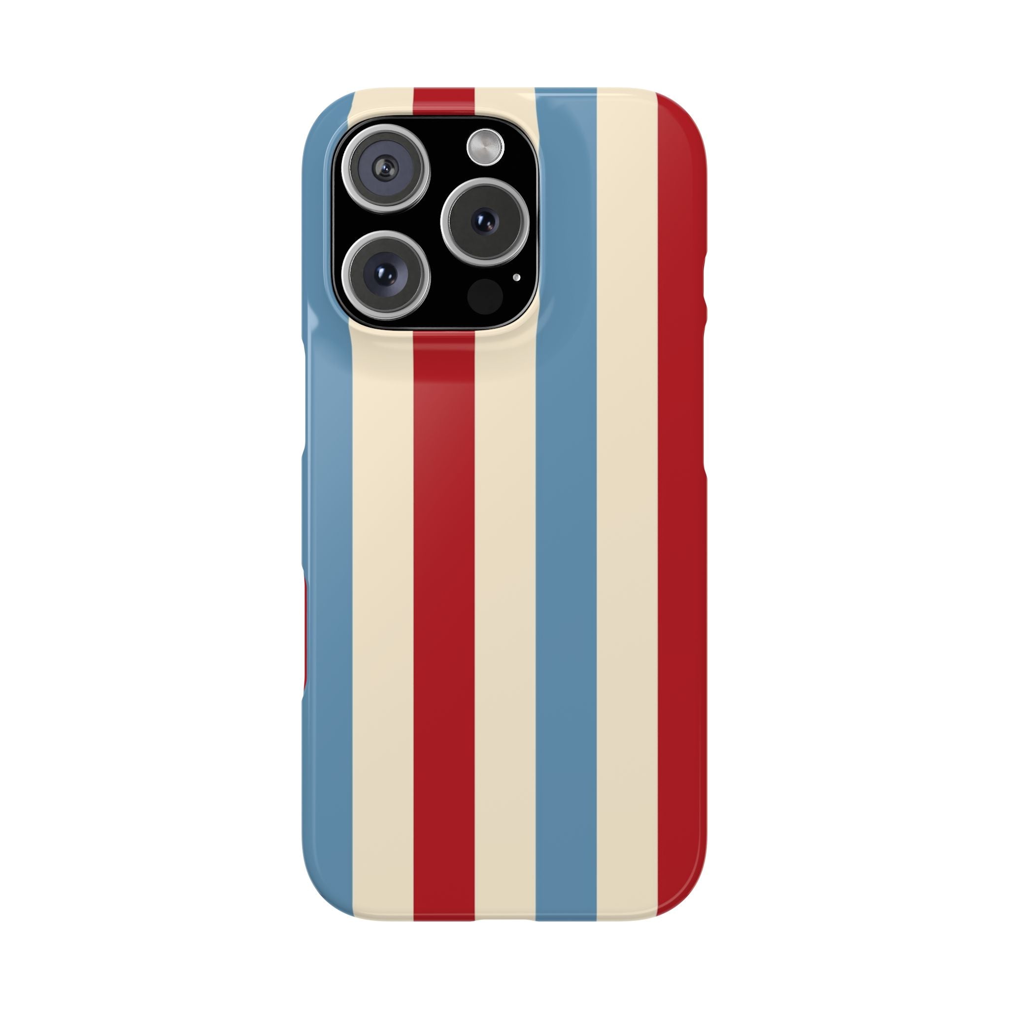 Retro Red, Cream & Blue Striped Slim Phone Case — Vintage Americana Stripe Cover