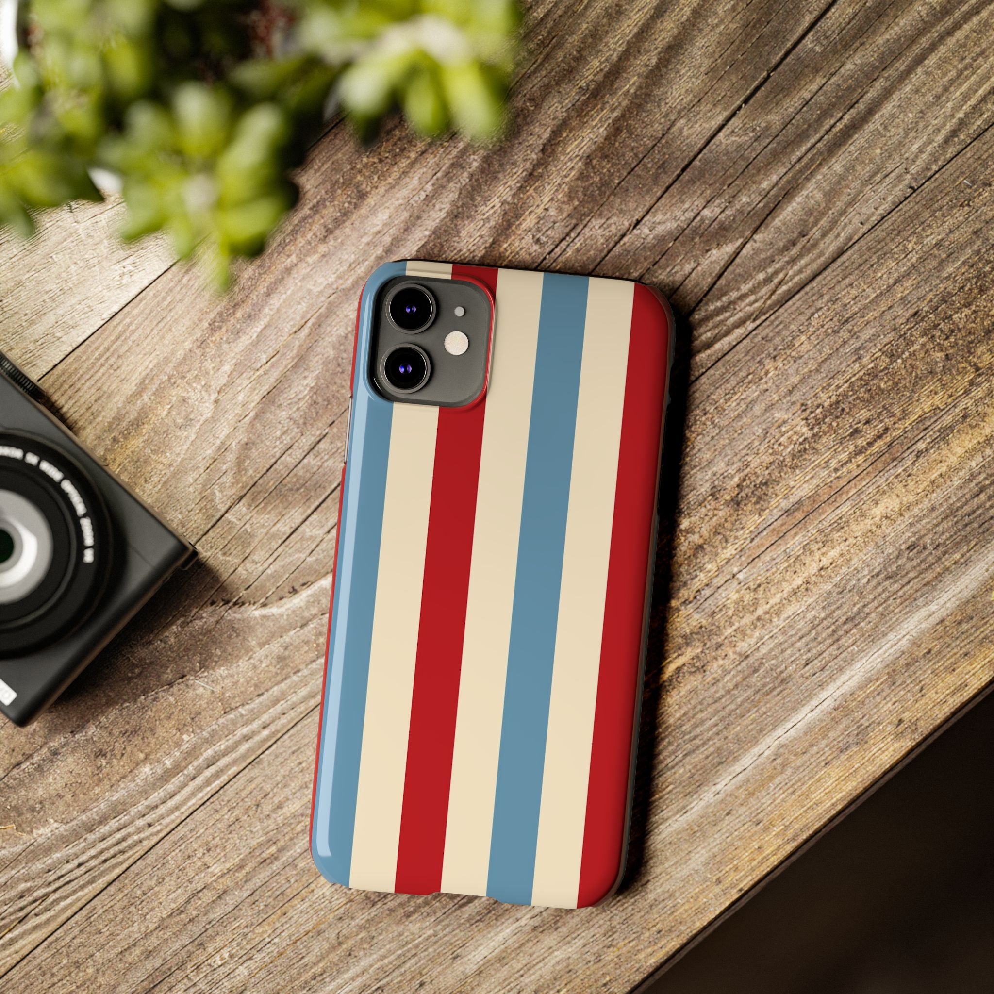 Retro Red, Cream & Blue Striped Slim Phone Case — Vintage Americana Stripe Cover