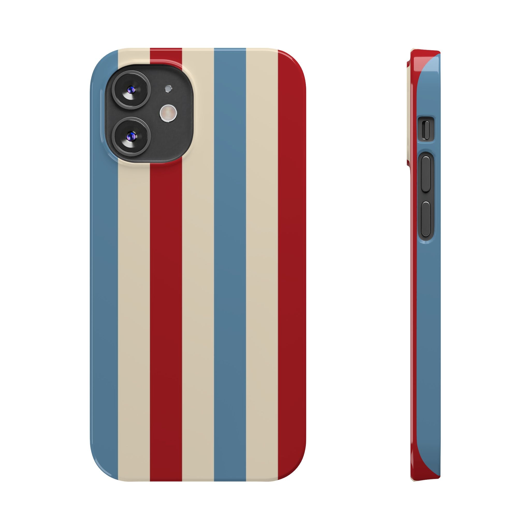 Retro Red, Cream & Blue Striped Slim Phone Case — Vintage Americana Stripe Cover