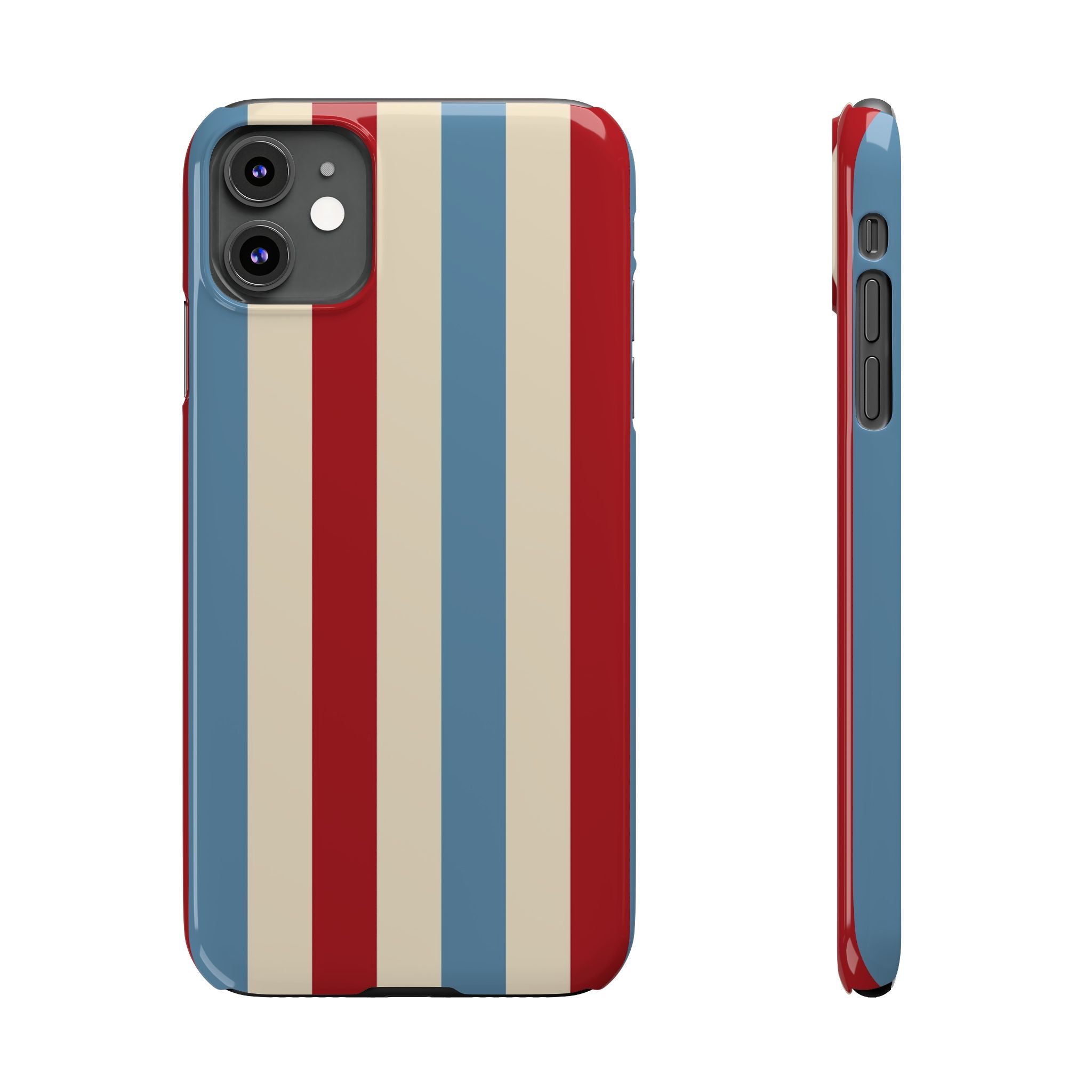 Retro Red, Cream & Blue Striped Slim Phone Case — Vintage Americana Stripe Cover