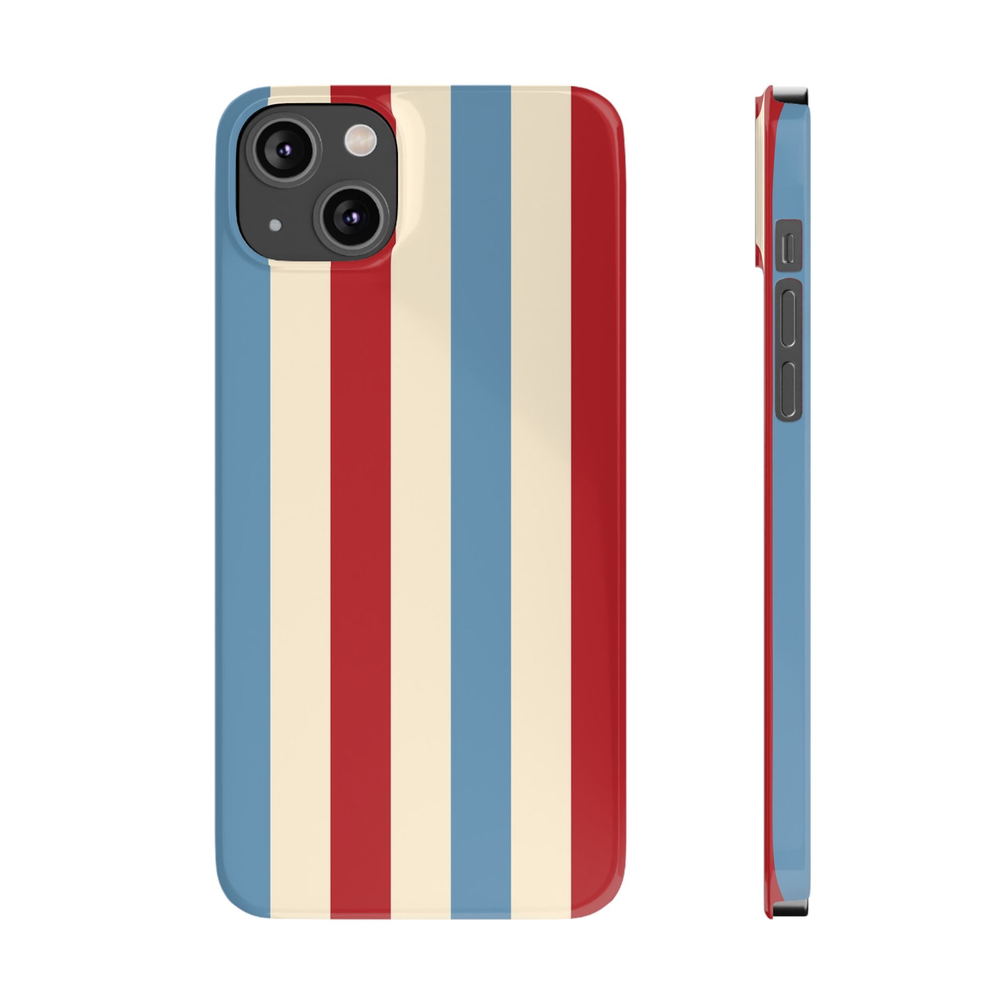 Retro Red, Cream & Blue Striped Slim Phone Case — Vintage Americana Stripe Cover